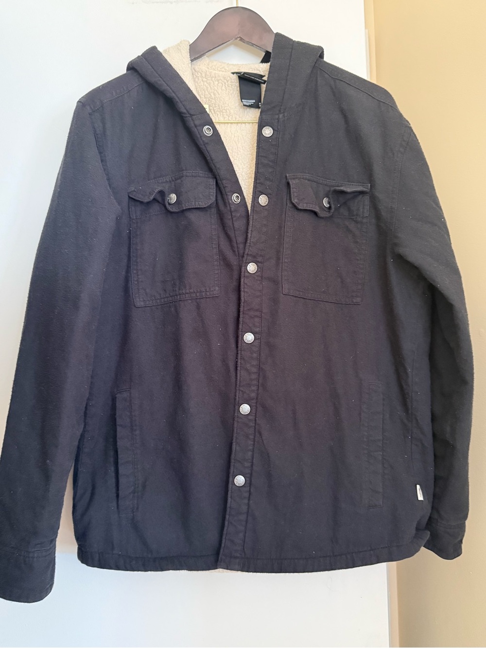 The North Face Sz Medium Campshire Sherpa Shirt Jacket Black Mens Snap Close